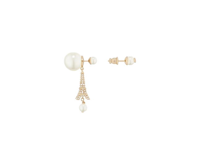 Dior Dior Tribales Earrings In Eiffel Tower Charm Gold-Finish Metal And White Resin Pearls - view 3