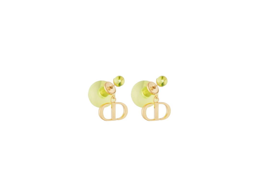 Dior Dior Tribales Earrings In Gold-Finish Metal And Light Green Transparent Resin Pearls