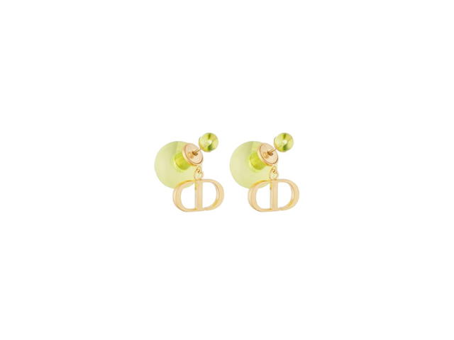 Dior Dior Tribales Earrings In Gold-Finish Metal And Light Green Transparent Resin Pearls - view 1