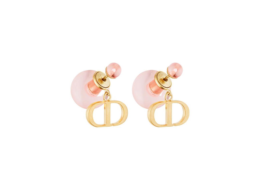 Dior Dior Tribales Earrings In Gold-Finish Metal And Light Pink Transparent Resin Pearls