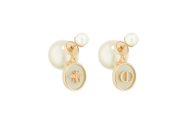 Dior Dior Tribales Earrings In Gold-Finish Metal and White Resin Pearls with Pistachio Green Transparent Resin - view 1