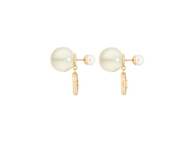 Dior Dior Tribales Earrings In Gold-Finish Metal and White Resin Pearls with Pistachio Green Transparent Resin - view 2