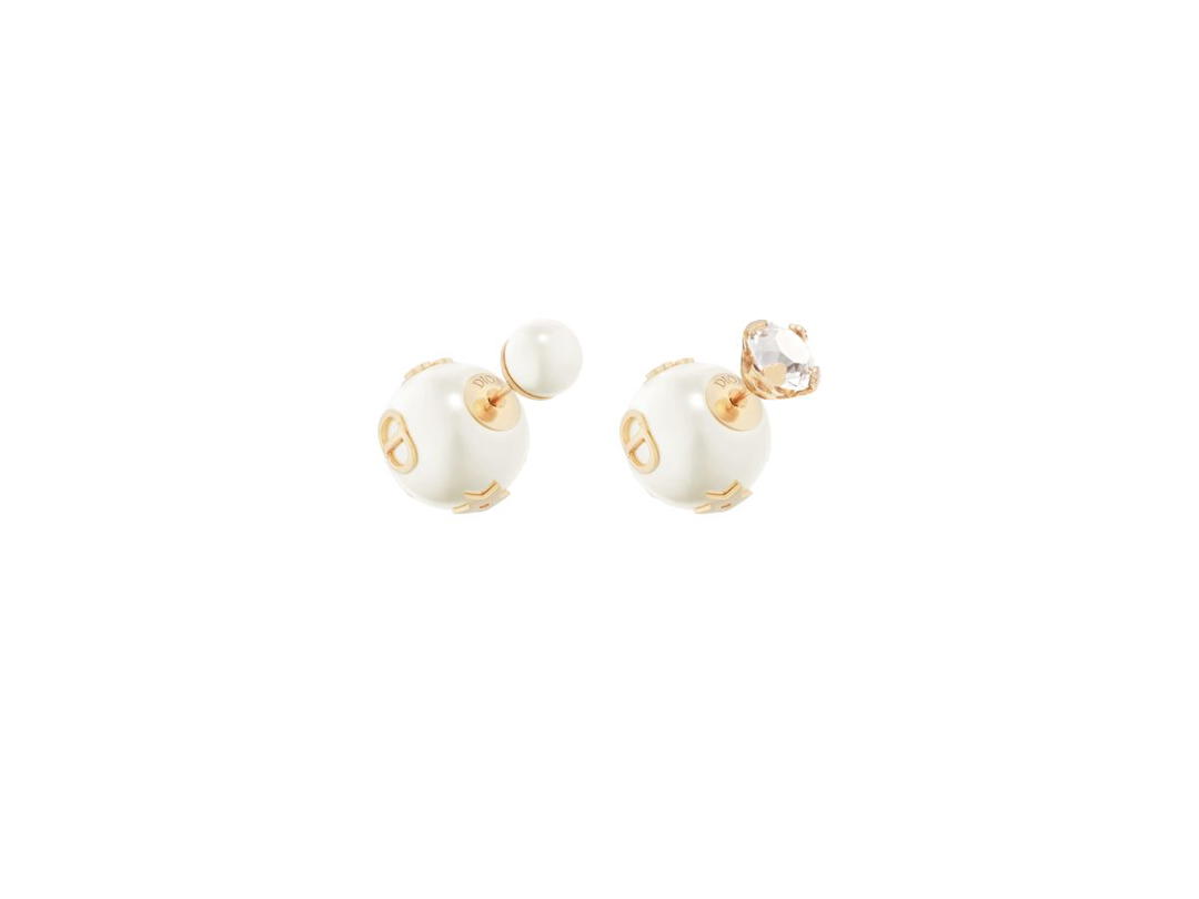 Dior Dior Tribales Earrings In Gold-Finish Metal With White Resin Pearls And A Silver-Tone Crystal