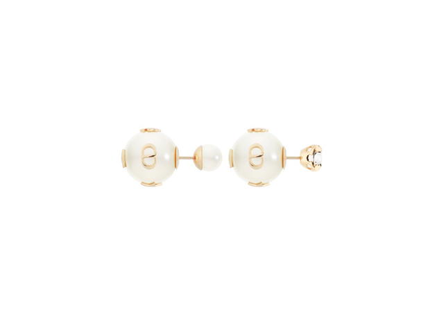 Dior Dior Tribales Earrings In Gold-Finish Metal With White Resin Pearls And A Silver-Tone Crystal - view 2