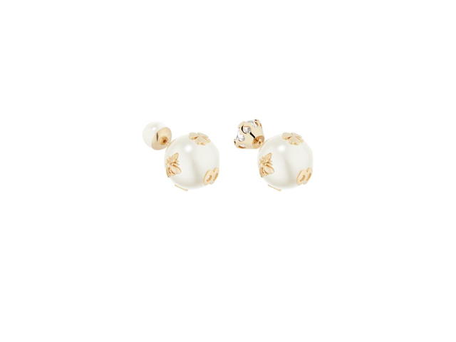 Dior Dior Tribales Earrings In Gold-Finish Metal With White Resin Pearls And A Silver-Tone Crystal - view 3