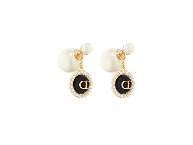 Dior Dior Tribales Earrings In Gold-Finish Metal With White Resin Pearls And Black Glass - view 1