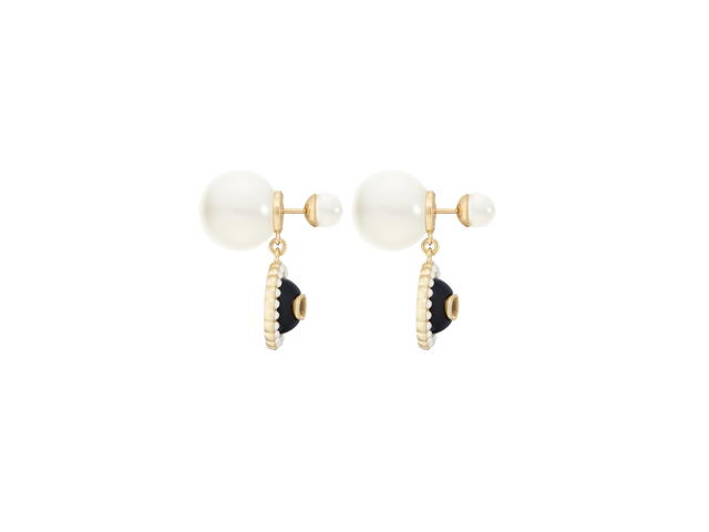 Dior Dior Tribales Earrings In Gold-Finish Metal With White Resin Pearls And Black Glass - view 2