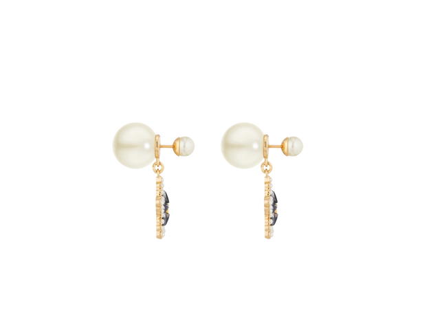 Dior Dior Tribales Earrings In Gold-Finish Metal with White Resin Pearls and Deep Ocean Blue Glass - view 2