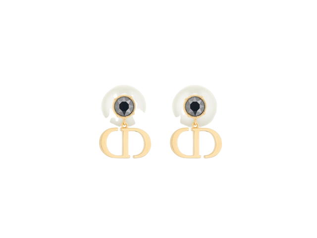 Dior Dior Tribales Earrings In Gold-Finish Metal With White Resin Pearls And Hematite-Colored Crystals - view 2