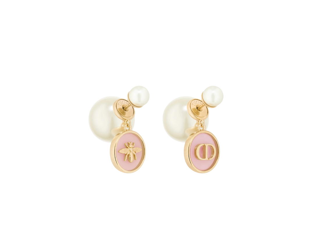Dior Dior Tribales Earrings In Gold-Finish Metal with White Resin Pearls and Hydrangea Pink Transparent Resin