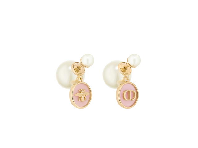 Dior Dior Tribales Earrings In Gold-Finish Metal with White Resin Pearls and Hydrangea Pink Transparent Resin - view 1