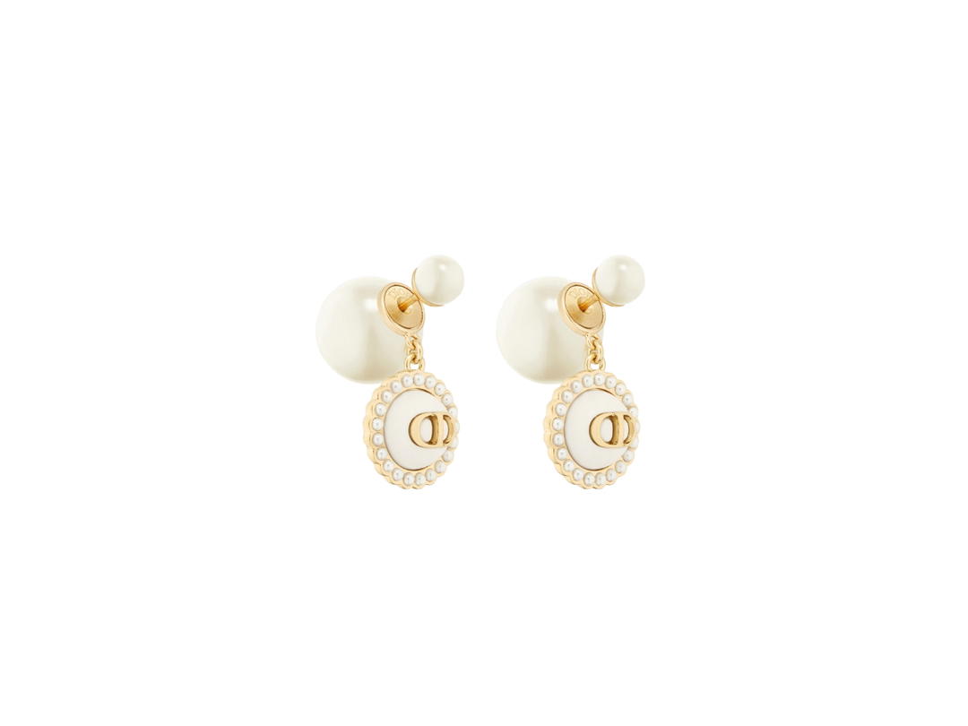 Dior Dior Tribales Earrings In Gold-Finish Metal With White Resin Pearls And Latte Glass