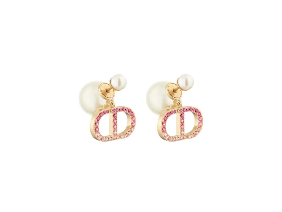 Dior Dior Tribales Earrings In Gold-Finish Metal With White Resin Pearls And Pink Crystals