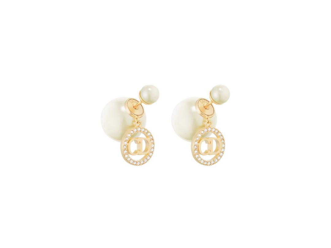 Dior Dior Tribales Earrings In Gold-Finish Metal With White Resin Pearls And Silver-Tone Crystals