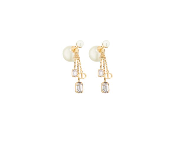 Dior Dior Tribales Earrings In Gold-Finish Metal With White Resin Pearls and Silver-Tone Crystals - view 1