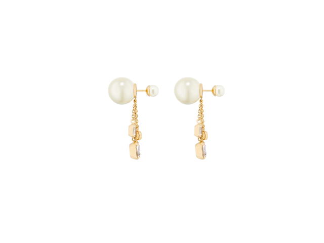 Dior Dior Tribales Earrings In Gold-Finish Metal With White Resin Pearls and Silver-Tone Crystals - view 2