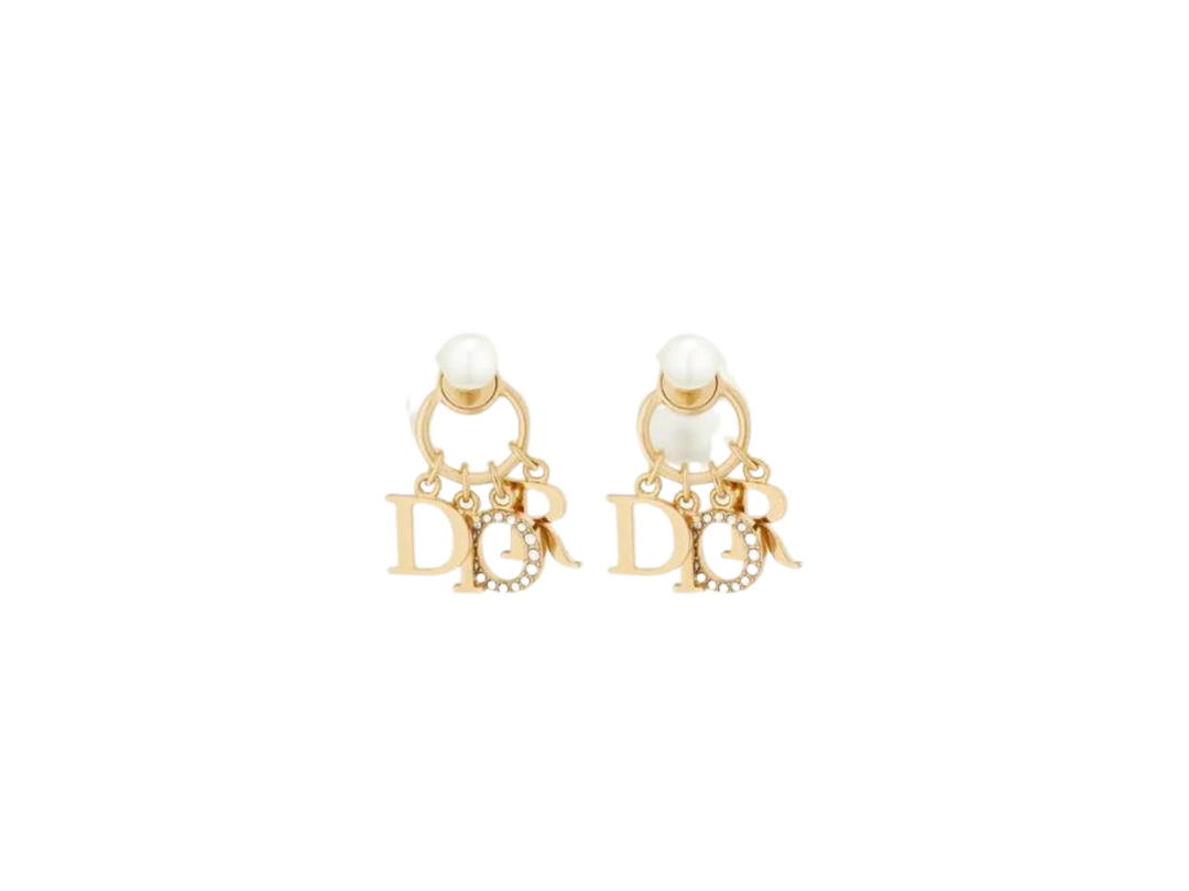 Dior Dior Tribales Earrings In Gold-Finish Metal With White Resin Pearls And White Crystals