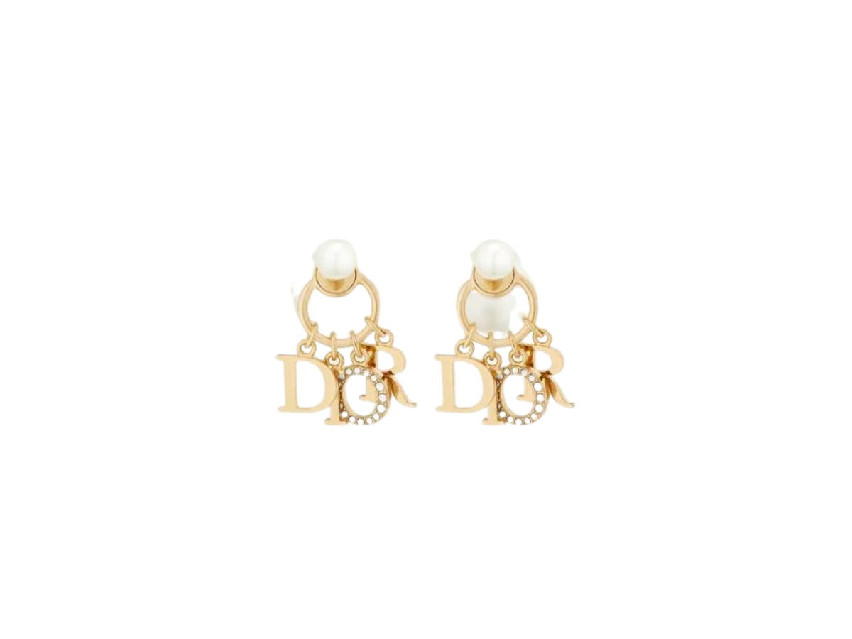 Dior Dior Tribales Earrings In Gold-Finish Metal With White Resin Pearls And White Crystals