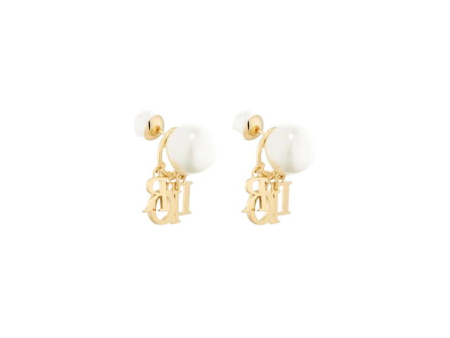 Dior Dior Tribales Earrings In Gold-Finish Metal With White Resin Pearls And White Crystals - view 2