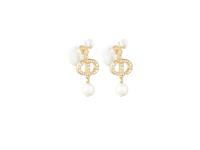 Dior Dior Tribales Earrings In Gold-Finish Metal With White Resin Pearls And White Crystals - view 1