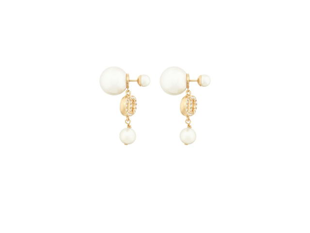 Dior Dior Tribales Earrings In Gold-Finish Metal With White Resin Pearls And White Crystals - view 2