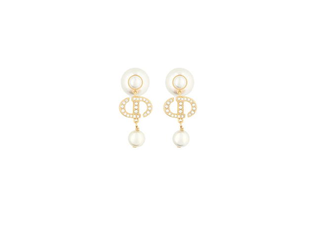 Dior Dior Tribales Earrings In Gold-Finish Metal With White Resin Pearls And White Crystals - view 3