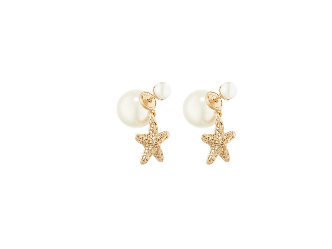 Dior Dior Tribales Earrings In Gold Plated Metal And White Resin Pearl