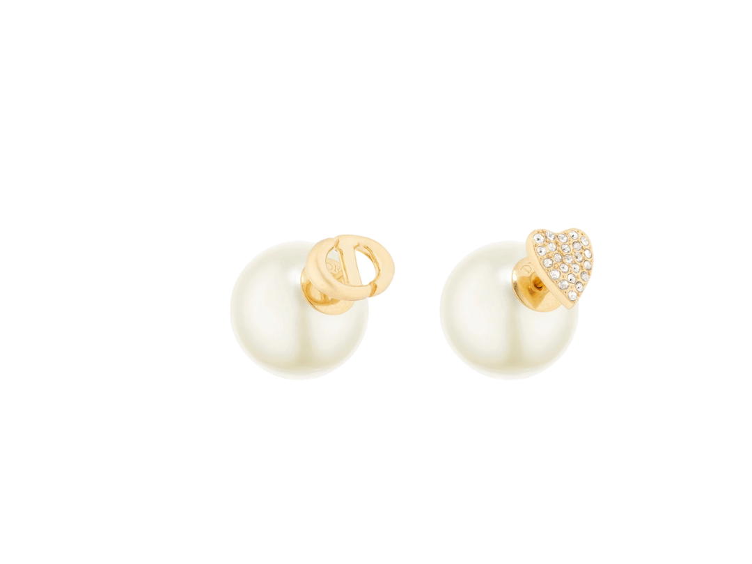 Dior Dior Tribales Earrings In Gold Plated Metal With White Resin Pearls And Silver-Tone Crystals