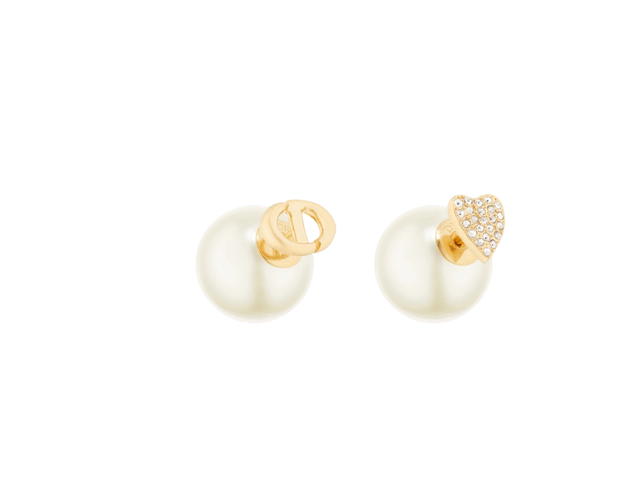 Dior Dior Tribales Earrings In Gold Plated Metal With White Resin Pearls And Silver-Tone Crystals - view 1