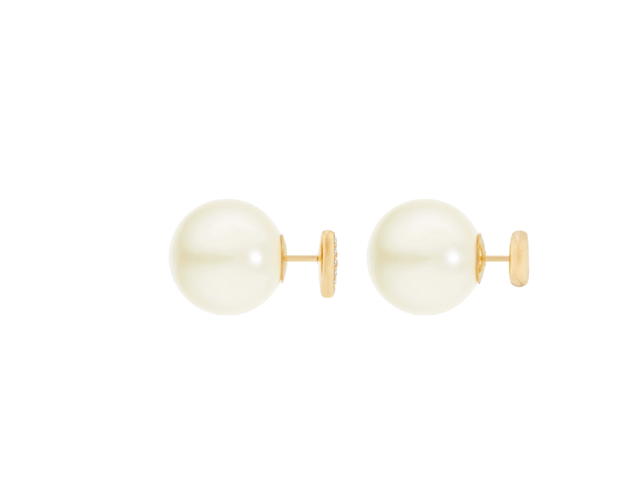 Dior Dior Tribales Earrings In Gold Plated Metal With White Resin Pearls And Silver-Tone Crystals - view 2