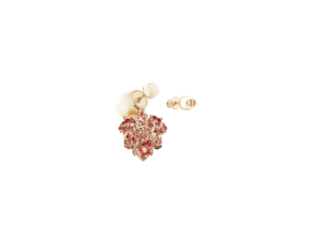 Dior Dior Tribales Earrings In Heart-Butterflies Detailing Gold-Finish Metal With White Resin Pearls And Red Lacquer