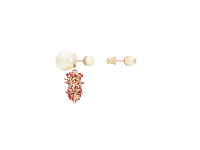 Dior Dior Tribales Earrings In Heart-Butterflies Detailing Gold-Finish Metal With White Resin Pearls And Red Lacquer - view 2