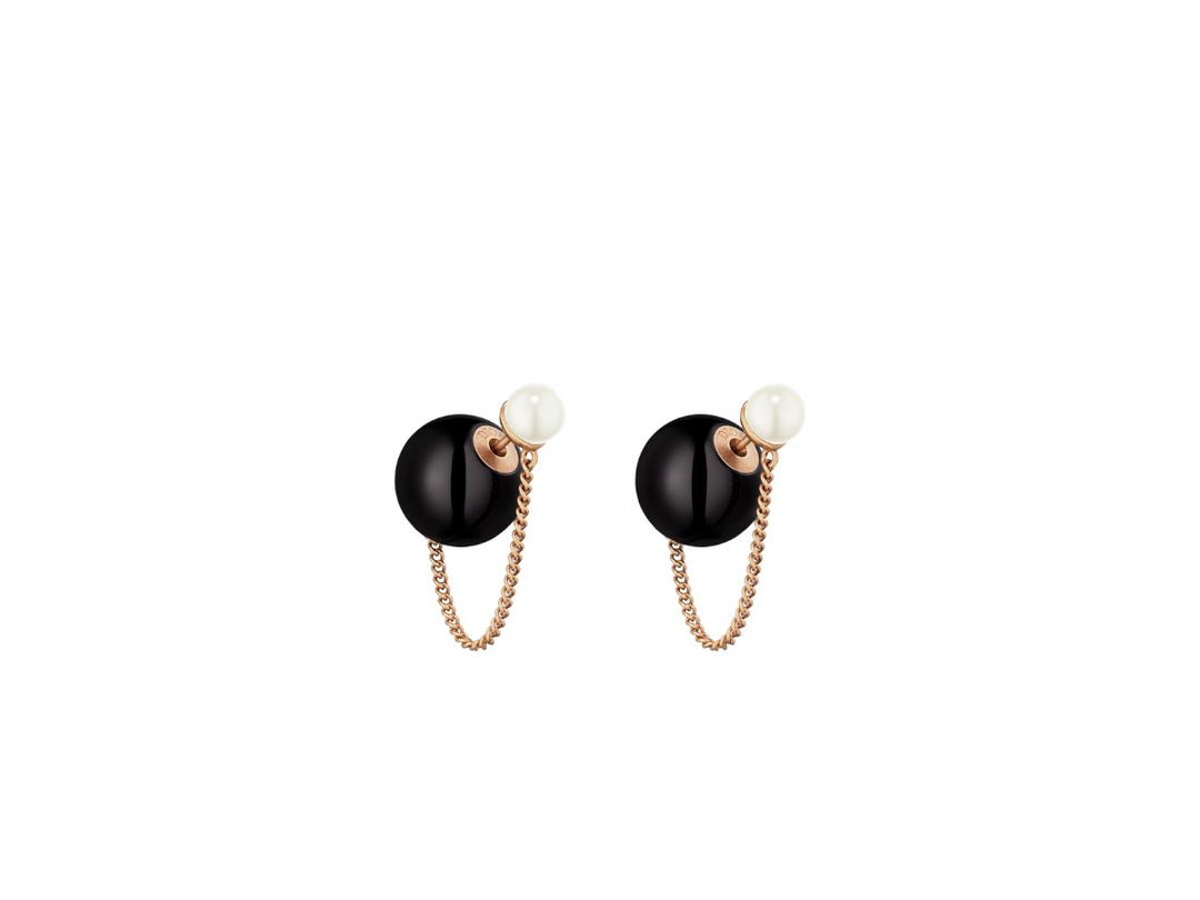 Dior Dior Tribales Earrings In Integrated Clasp Bronze-Finish Metal With White And Black Resin Pearls