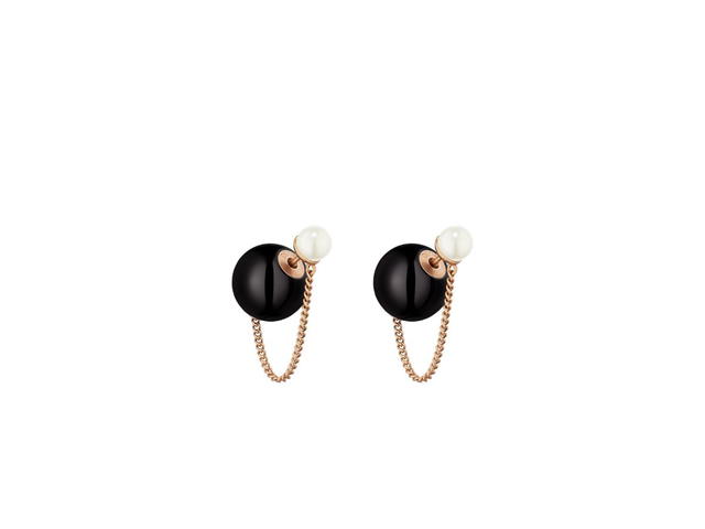 Dior Dior Tribales Earrings In Integrated Clasp Bronze-Finish Metal With White And Black Resin Pearls - view 1