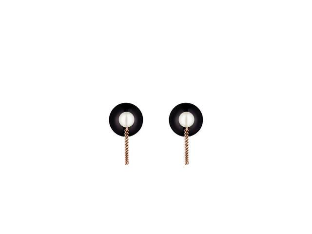 Dior Dior Tribales Earrings In Integrated Clasp Bronze-Finish Metal With White And Black Resin Pearls - view 2