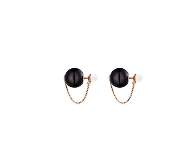 Dior Dior Tribales Earrings In Integrated Clasp Bronze-Finish Metal With White And Black Resin Pearls - view 3