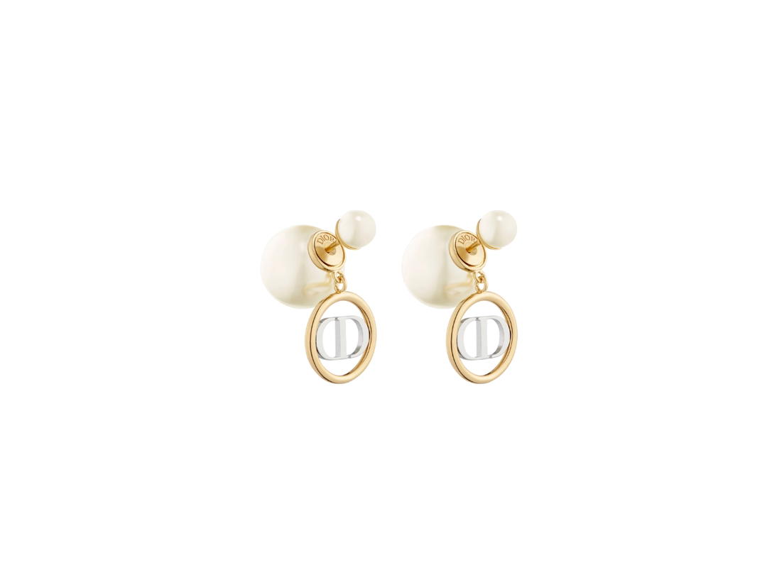 Dior Dior Tribales Earrings In Loop Gold-Finish Silver-Finish Metal With White Resin Pearls