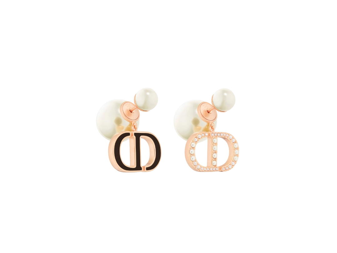 Dior Dior Tribales Earrings In Pink-Finish Metal White Resin Pearls And Black Lacquer