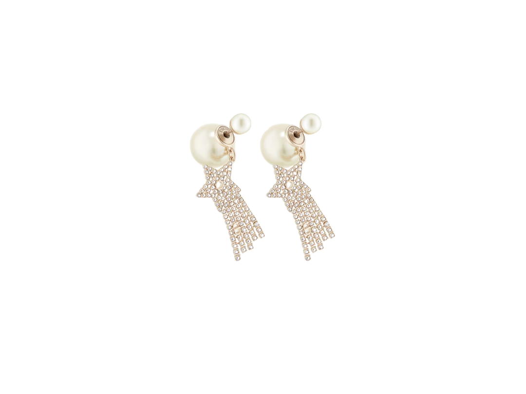 Dior Dior Tribales Earrings In Shooting Star Charm Matte Gold-Finish Metal with White Resin Pearls and Silver-Tone Crystals