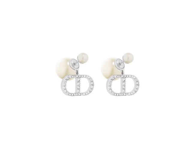 Dior Dior Tribales Earrings In Silver-Finish Metal With White Resin Pearls And Silver-Tone Crystals - view 1