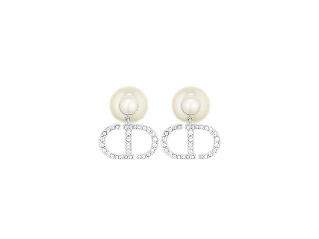 Dior Dior Tribales Earrings In Silver-Finish Metal With White Resin Pearls And Silver-Tone Crystals - view 2