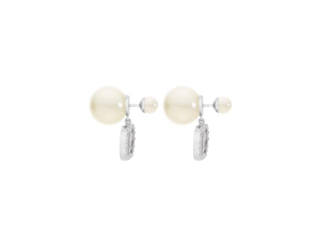 Dior Dior Tribales Earrings In Silver-Finish Metal With White Resin Pearls And Silver-Tone Crystals - view 3