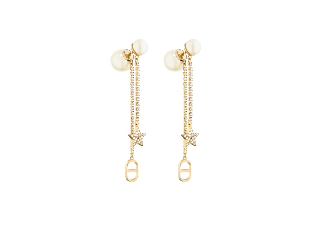 Dior Dior Tribales Earrings In Star Charms Gold-Finish Metal White Resin Pearls And White Crystals
