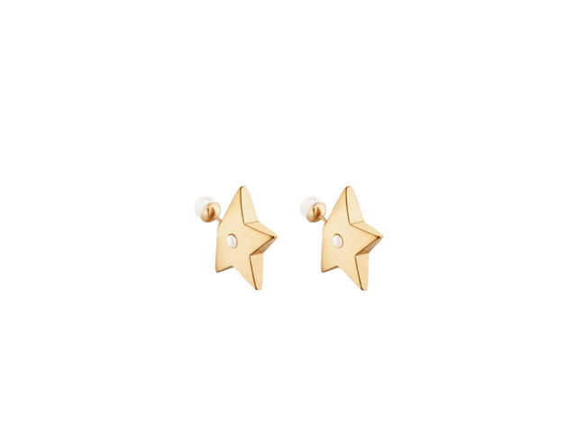 Dior Dior Tribales Earrings In Star Detail Gold-Finish Metal And White Resin Pearls - view 3