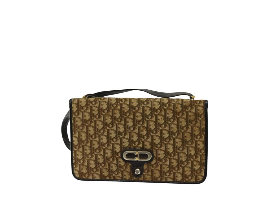 Dior Dior Trotter Shoulder Bag In Canvas Oblique Jacquard Brown