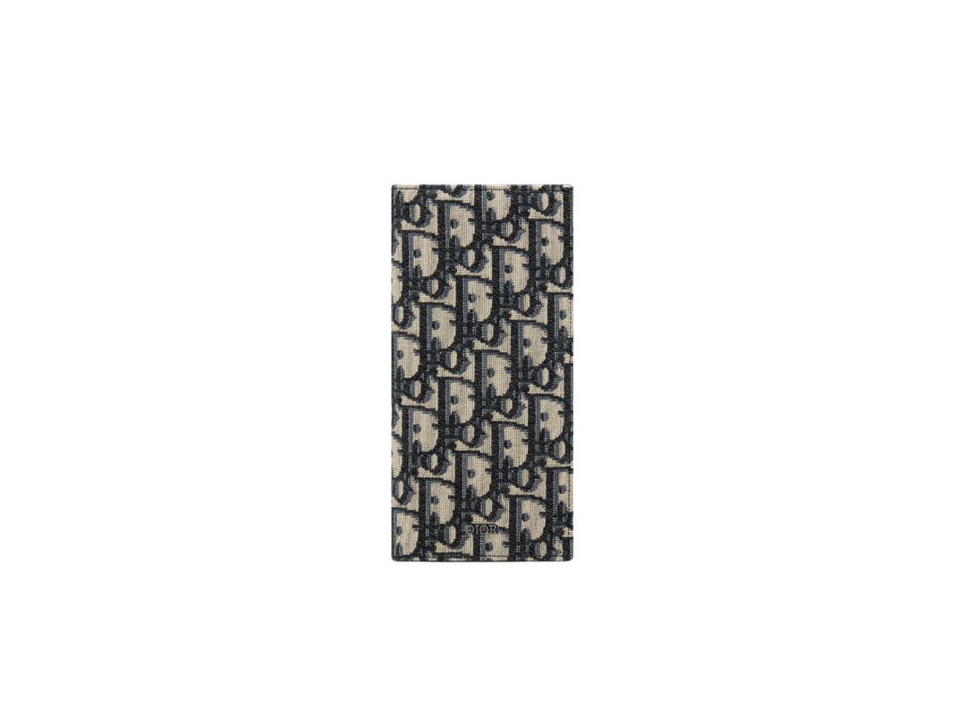 Dior Dior Vertical Long Wallet In Beige And Black Dior Oblique Jacquard With Ruthenium-Finish Brass