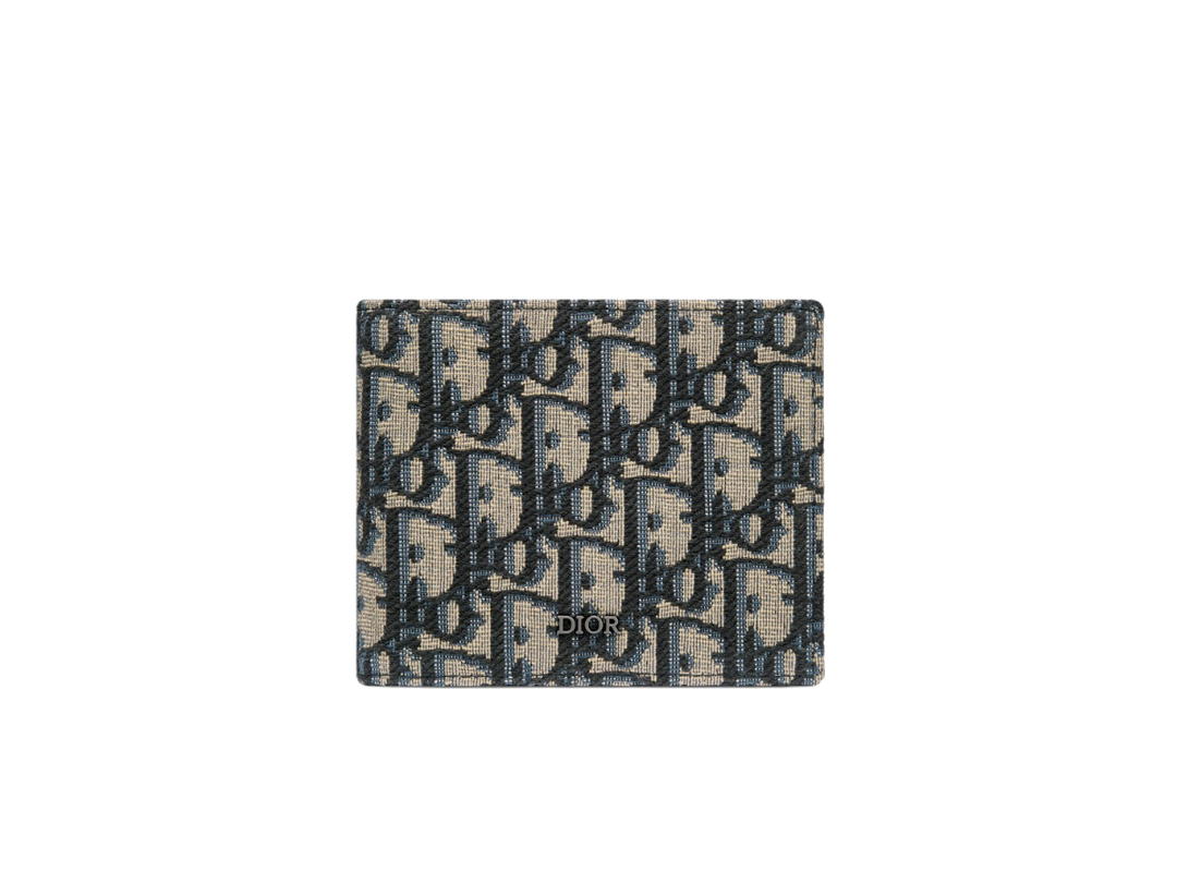 Dior Dior Wallet In Oblique Jacquard With Ruthenium-finish Front Beige-Black