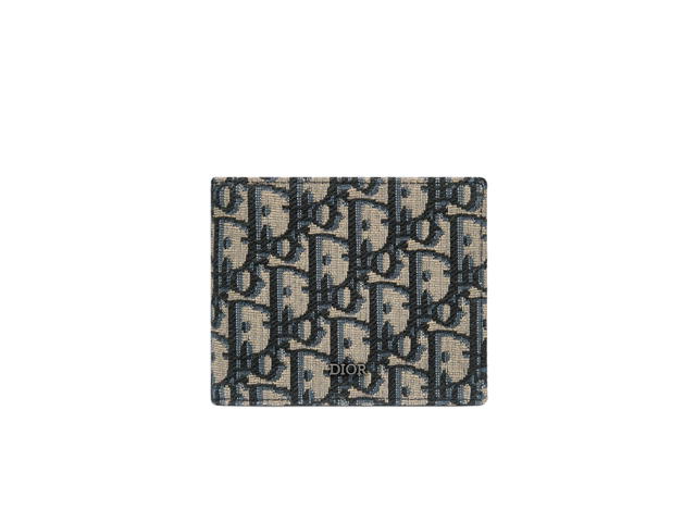 Dior Dior Wallet In Oblique Jacquard With Ruthenium-finish Front Beige-Black - view 1