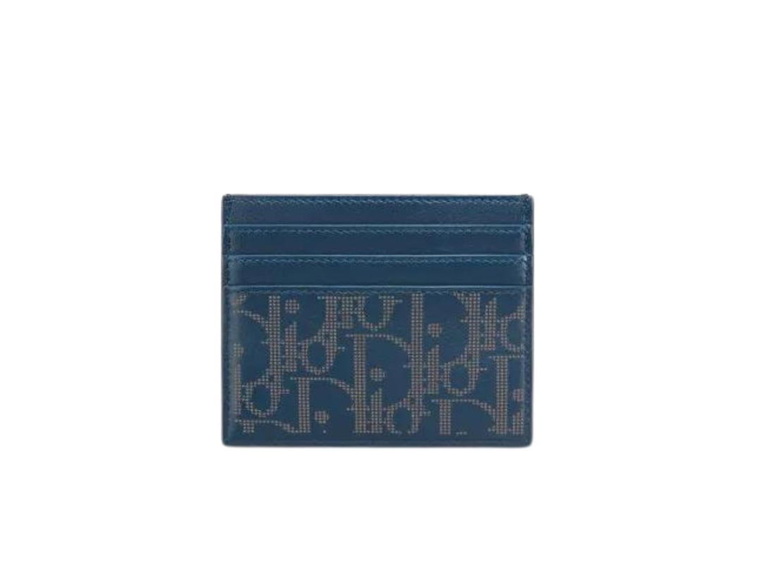 Dior Dior World Tour Card Holder Wallet In Blue Oblique Galaxy Leather