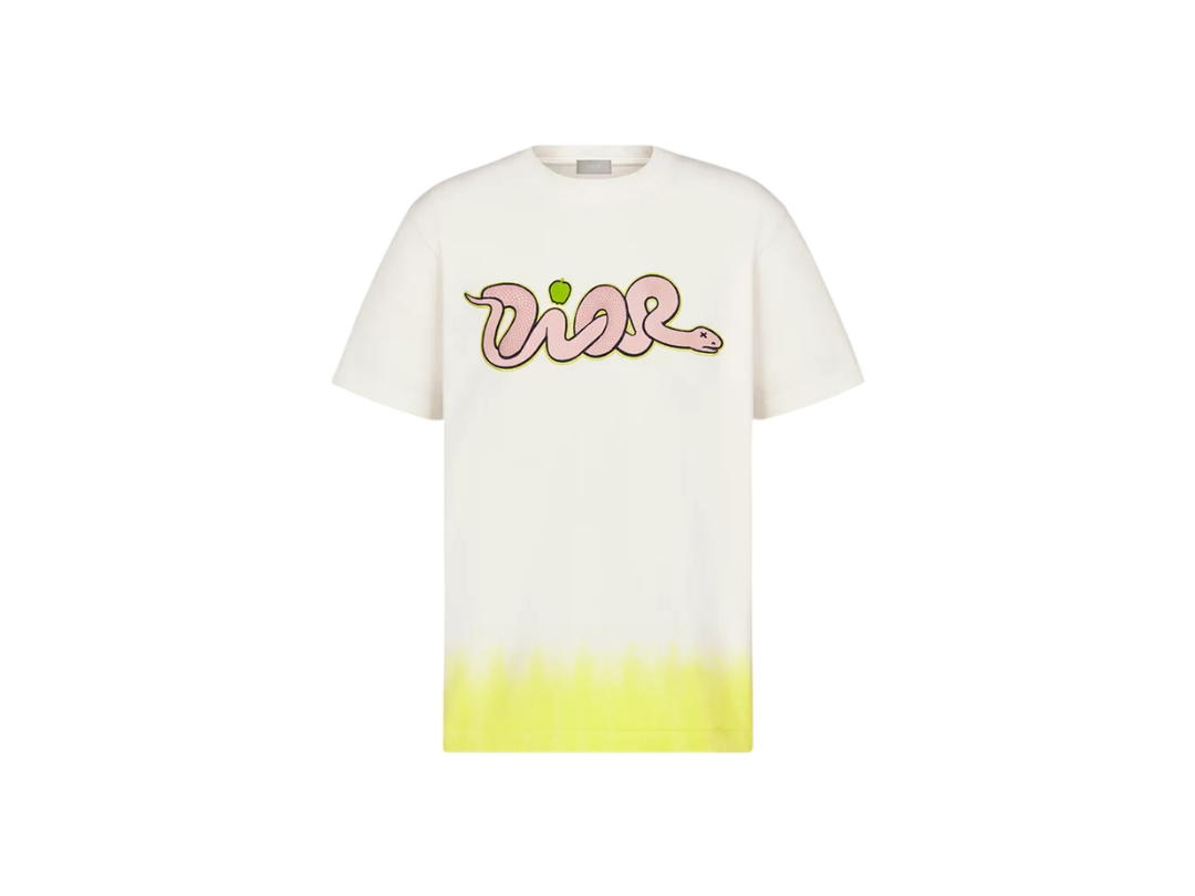 Dior Dior x KAWS T-Shirt Relaxed Fit White And Yellow Cotton Jersey
